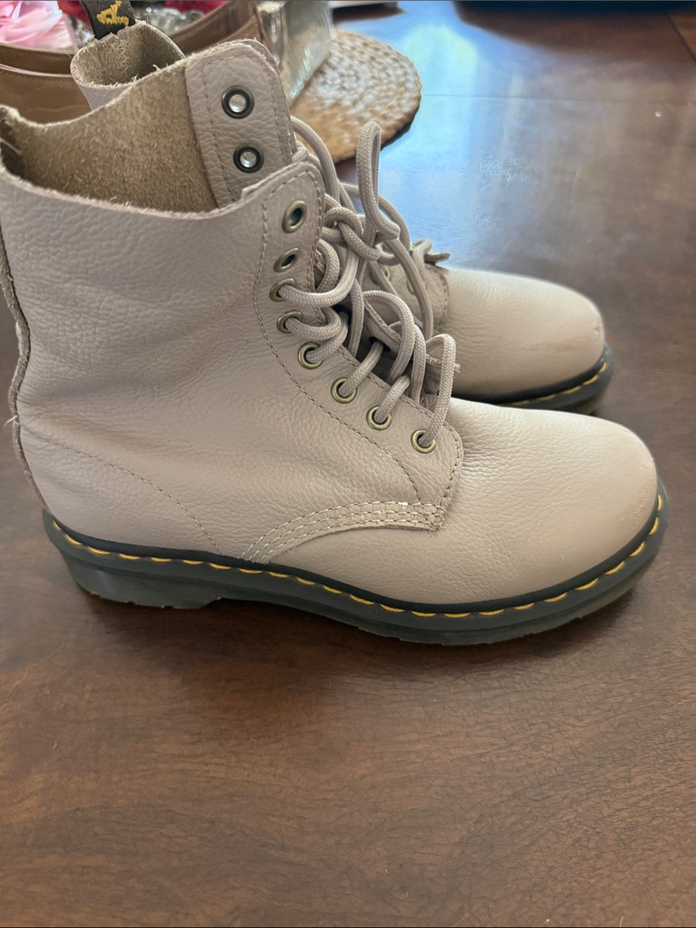 Dr Martens Women’s Lace-Up Leather Combat Boots - Light Taupe Size 7
